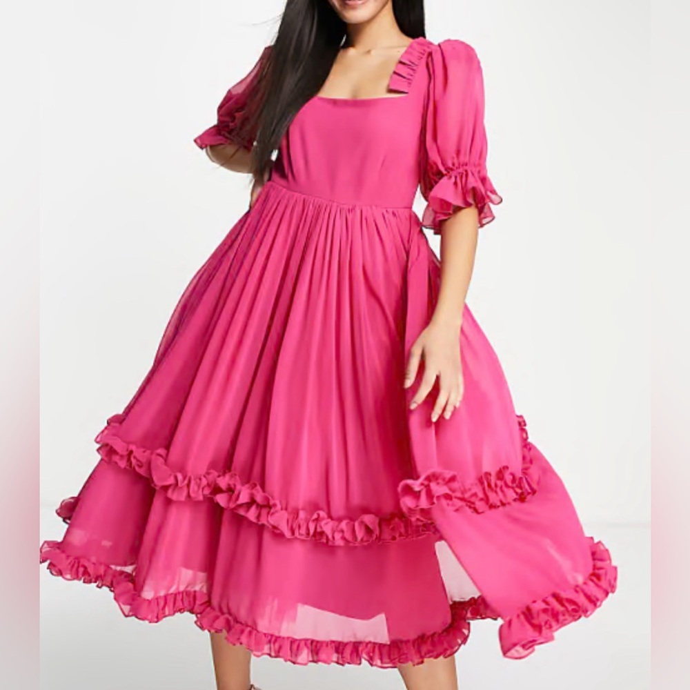 Maya Bridesmaid Square Neck Puff Dress Pink Size 6